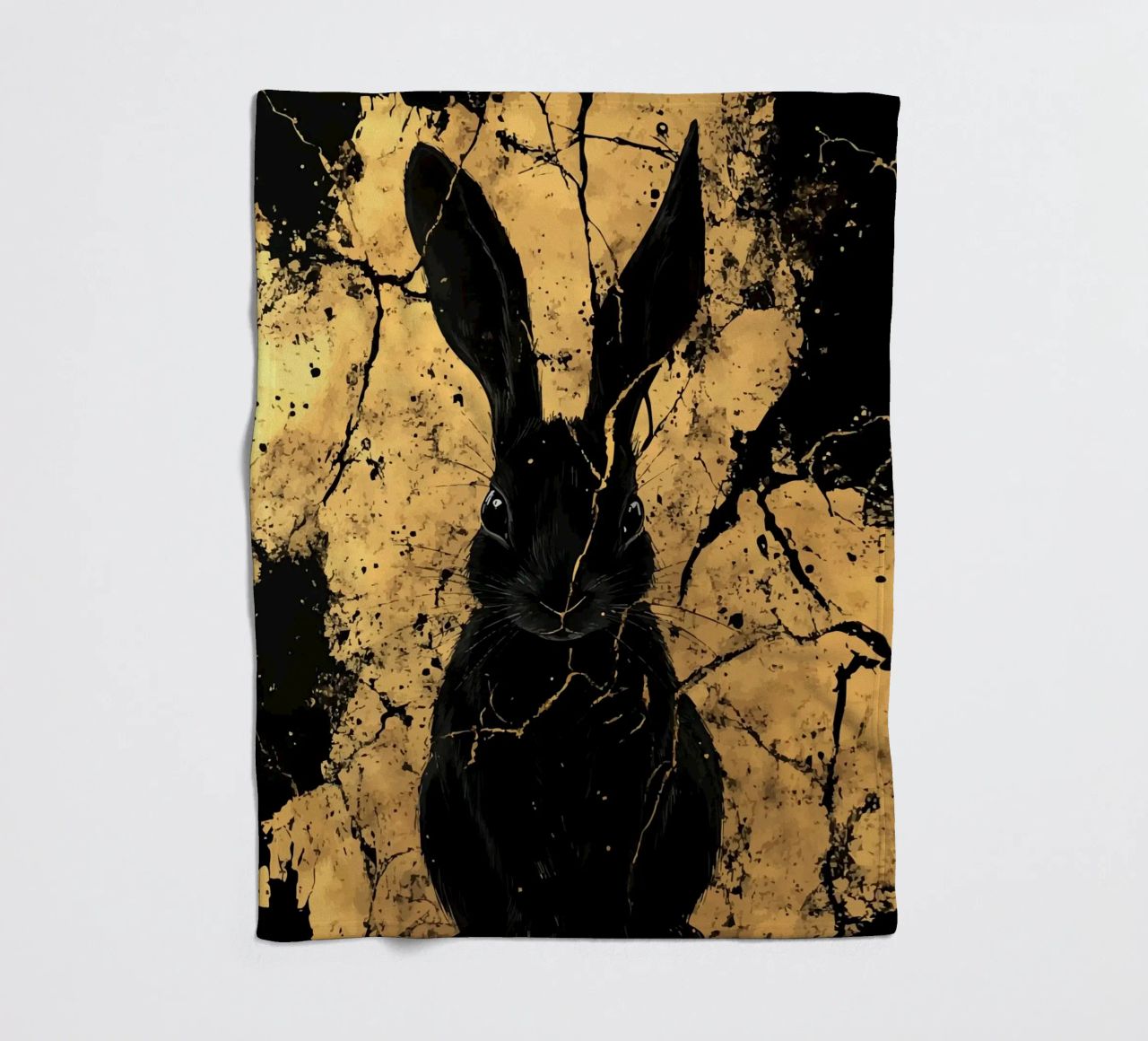Lapin noir devant une structure dorée plaid polaire de pixelbull - medieval art and more