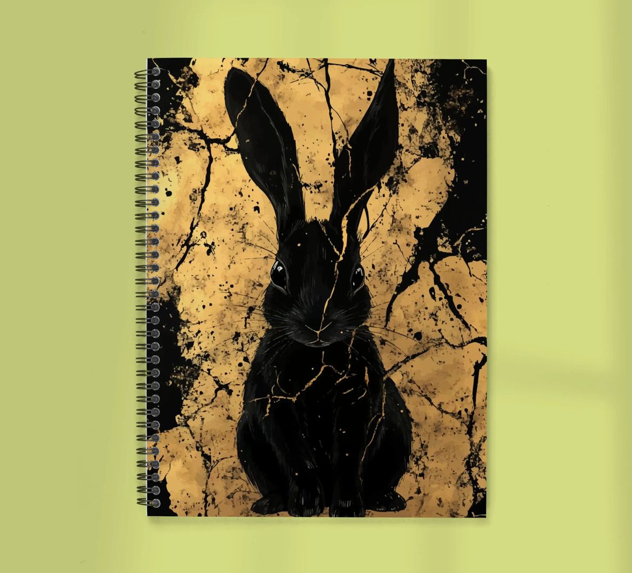 Lapin noir devant une structure dorée carnet à spirale de pixelbull - medieval art and more