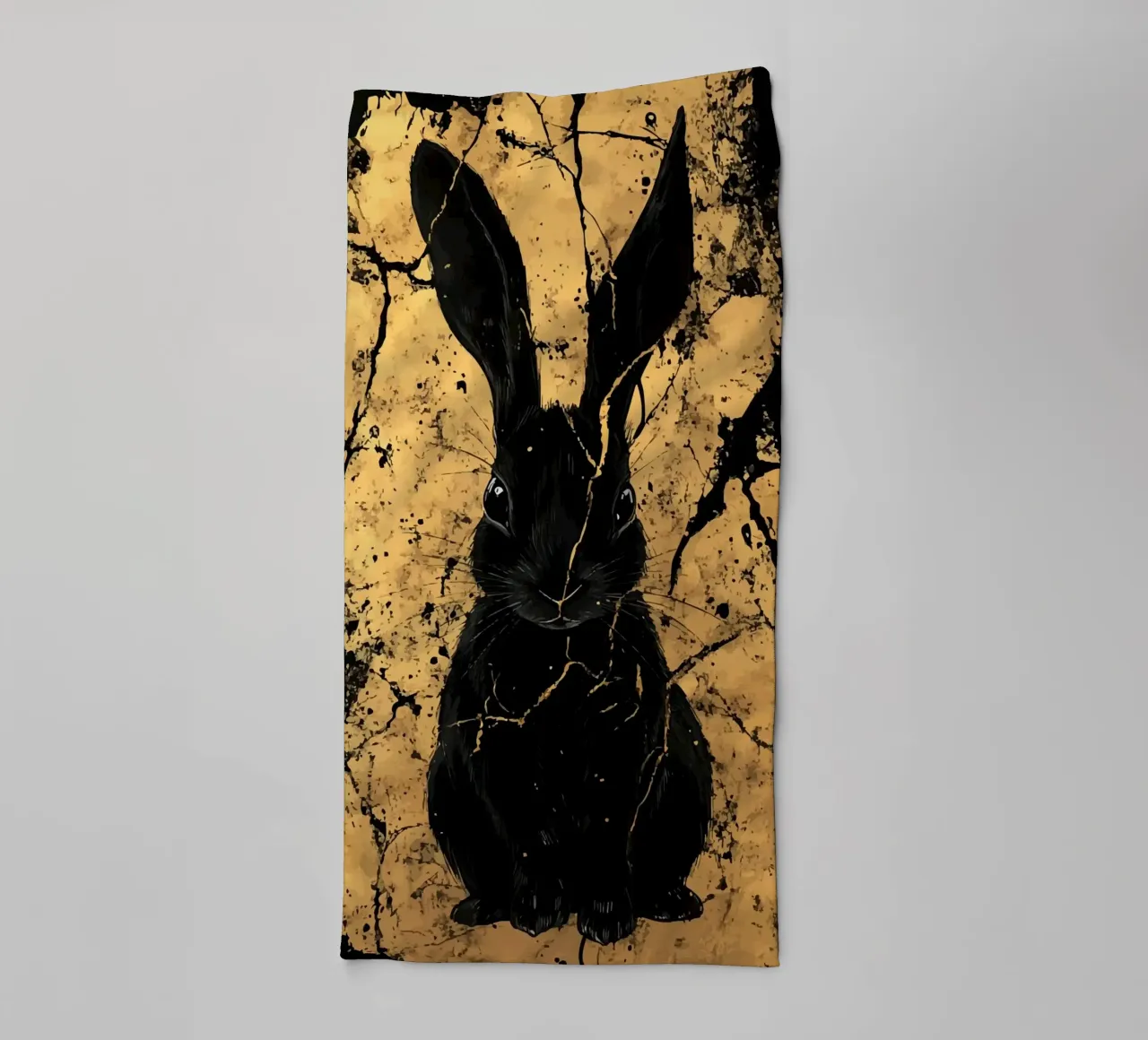 Coniglio nero davanti a una struttura dorata asciugamano da bagno da pixelbull - medieval art and more