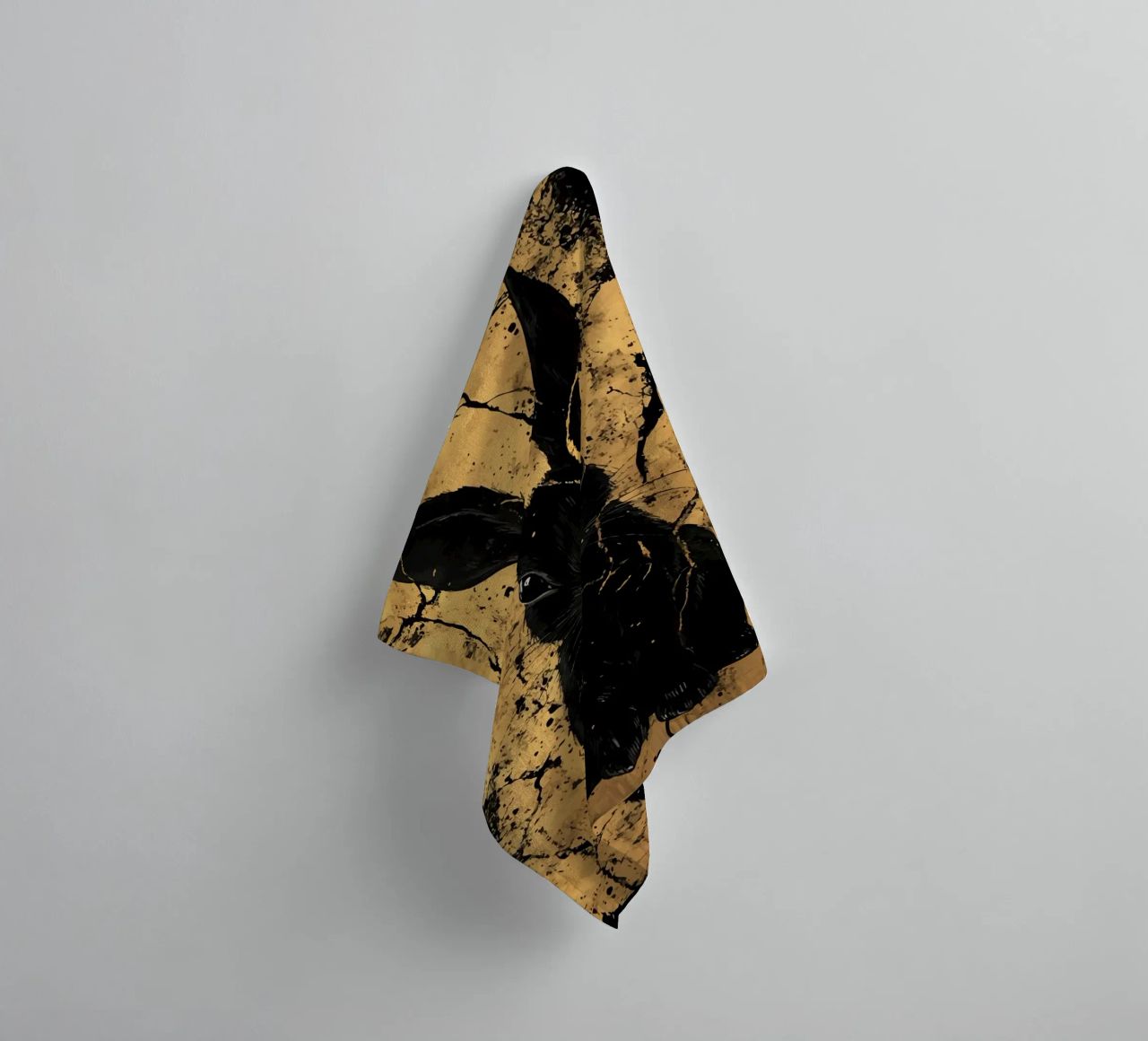 Black rabbit in front of a golden structure towel by pixelbull - medieval art and more