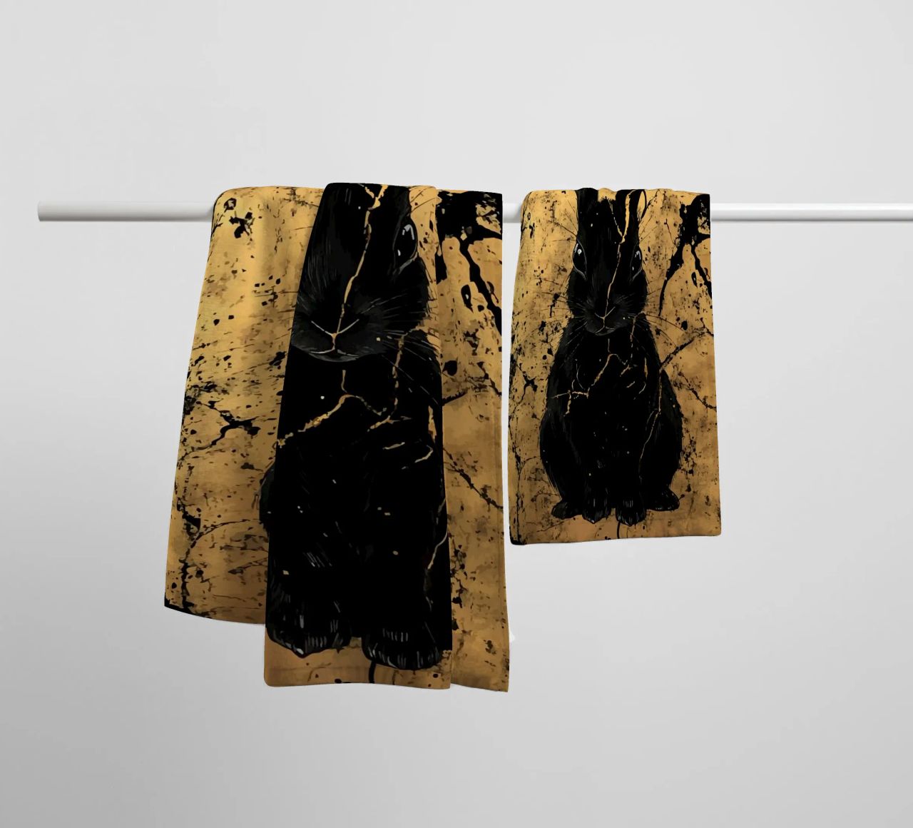 Black rabbit in front of a golden structure towel by pixelbull - medieval art and more