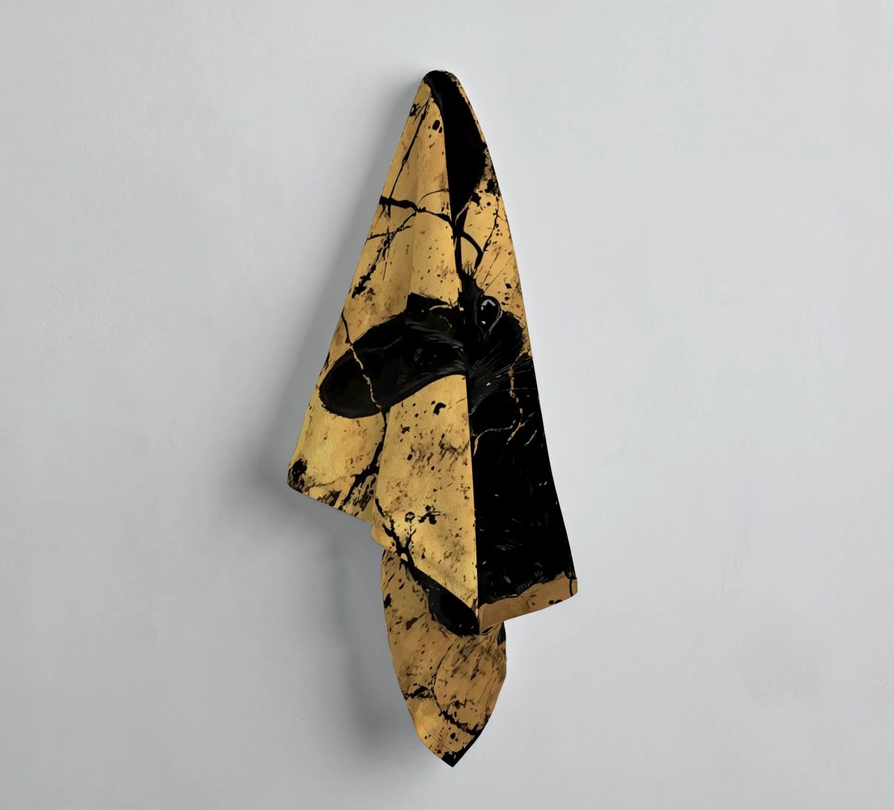 Black rabbit in front of a golden structure towel by pixelbull - medieval art and more