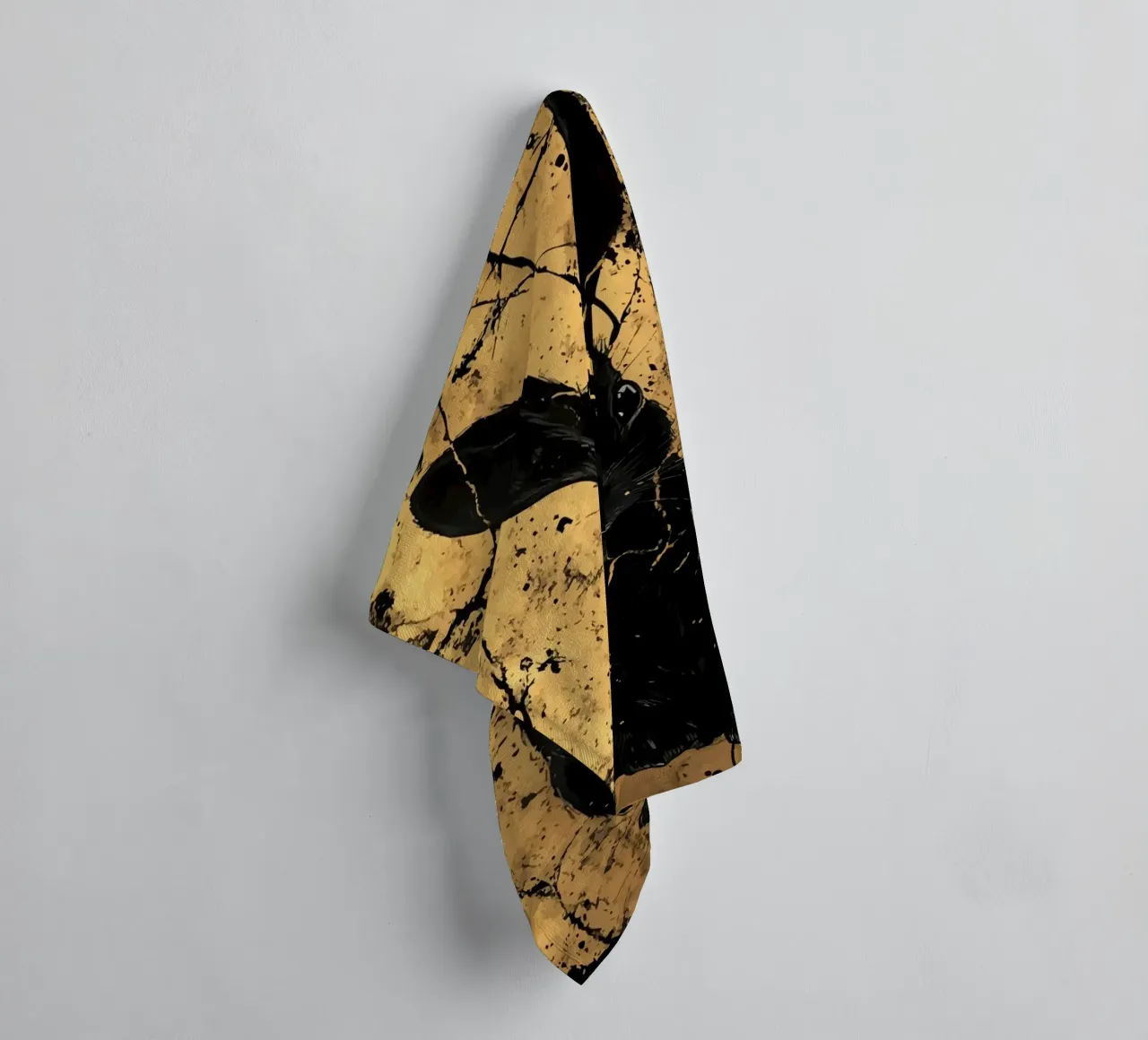 Coniglio nero davanti a una struttura dorata asciugamano da bagno da pixelbull - medieval art and more