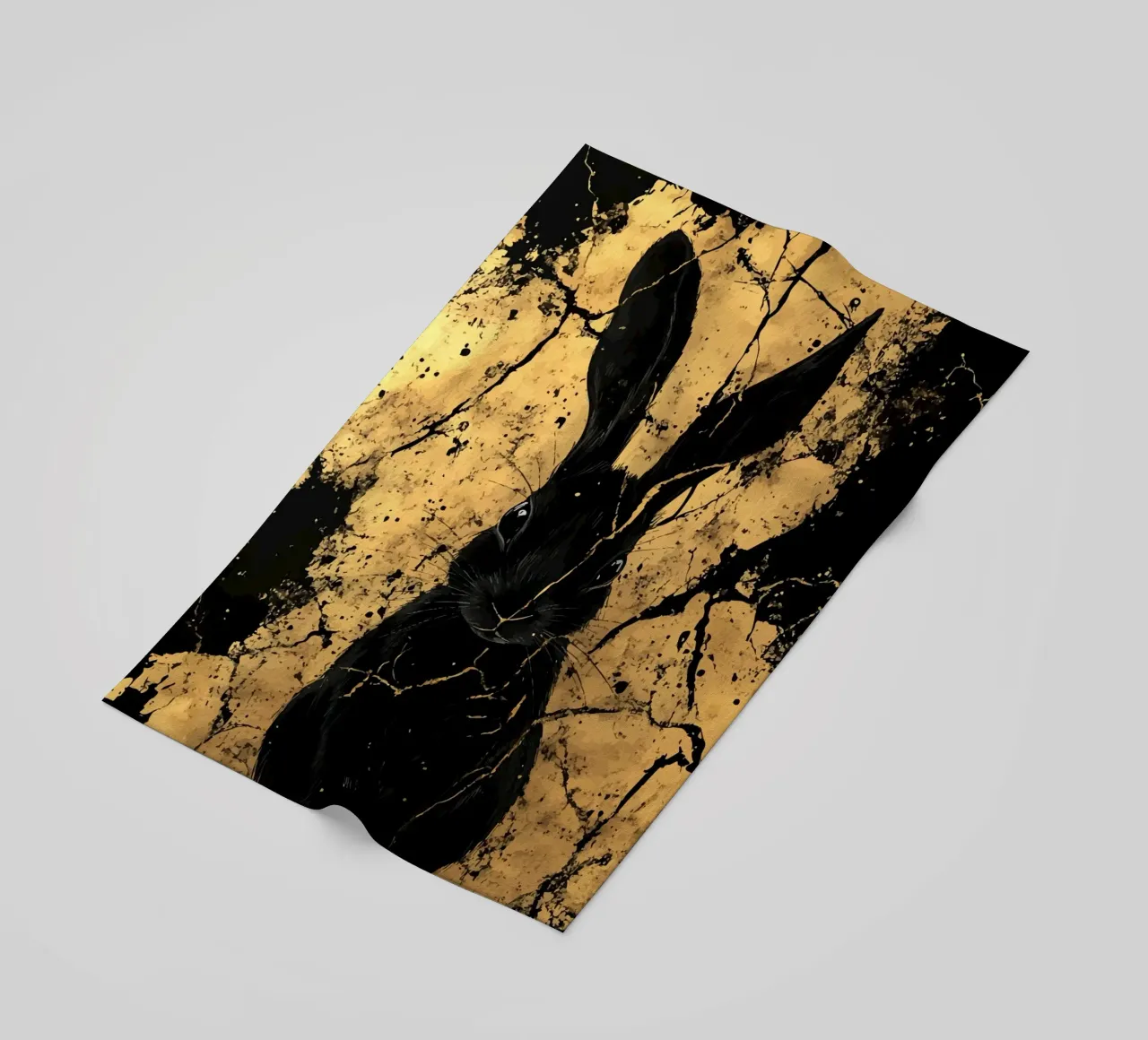Black rabbit in front of a golden structure beach towel by pixelbull - medieval art and more
