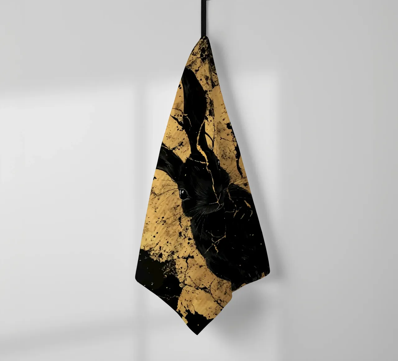 Schwarzes Kaninchen vor goldener Struktur Geschirrtuch von pixelbull - medieval art and more