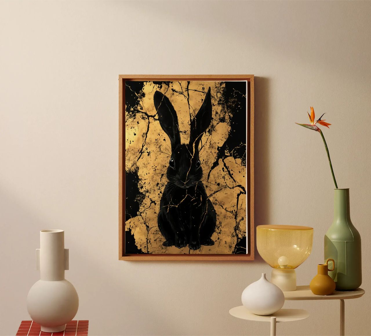 Black rabbit in front of a golden structure canvas by pixelbull - medieval art and more