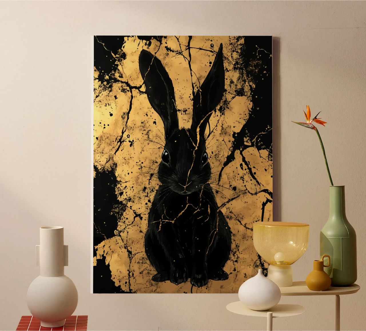 Black rabbit in front of a golden structure canvas by pixelbull - medieval art and more