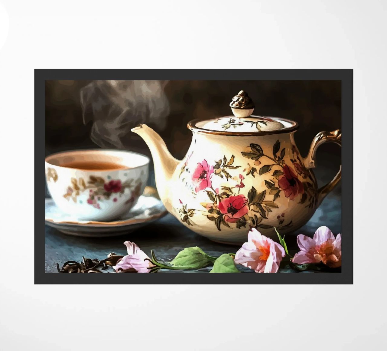Théière avec motif de fleurs et tasse à thé paillasson de pixelbull - medieval art and more