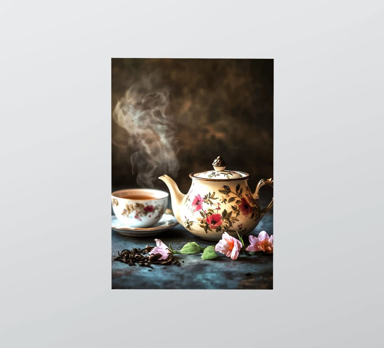 Théière avec motif de fleurs et tasse à thé autocollant de pixelbull - medieval art and more