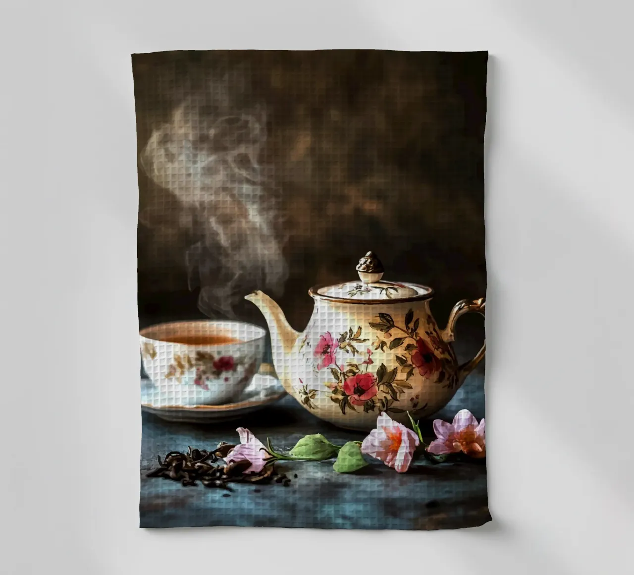 Tetera con motivo floral y taza de té paño de cocina de pixelbull - medieval art and more