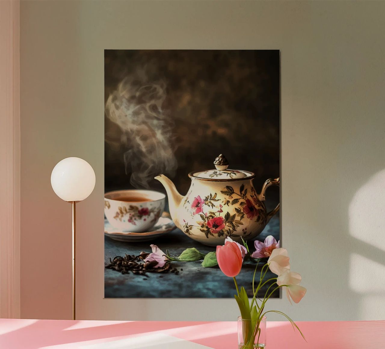 Théière avec motif de fleurs et tasse à thé hahnemühle de pixelbull - medieval art and more