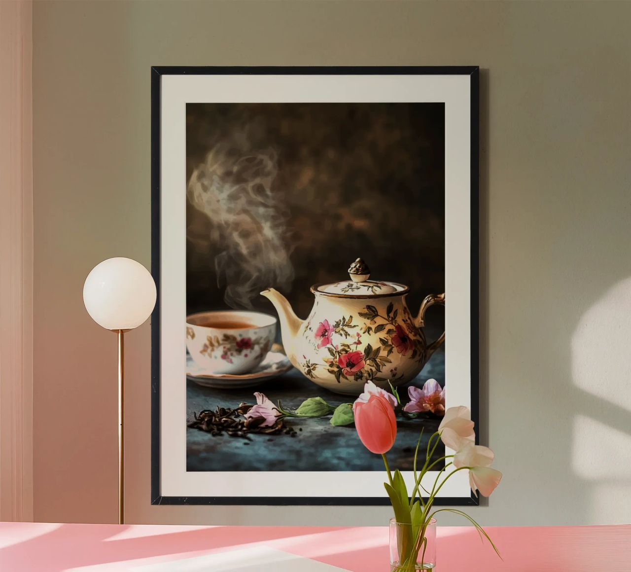 Théière avec motif de fleurs et tasse à thé hahnemühle de pixelbull - medieval art and more