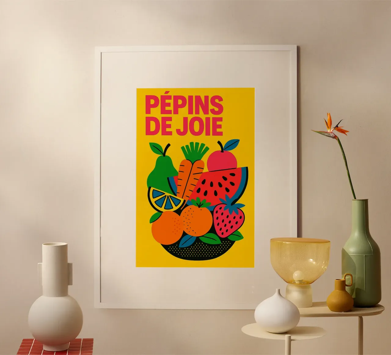 Pinne di gioia poster con telaio in plastica da Pop and Fruits - Affiches & posters