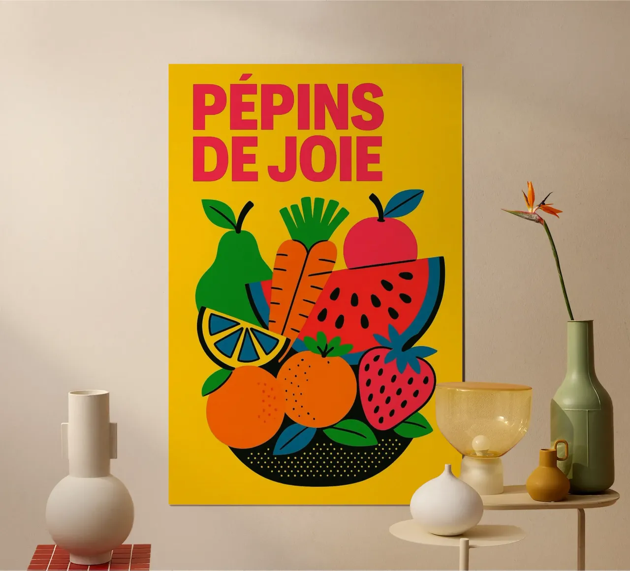 Pinne di gioia poster con telaio in plastica da Pop and Fruits - Affiches & posters