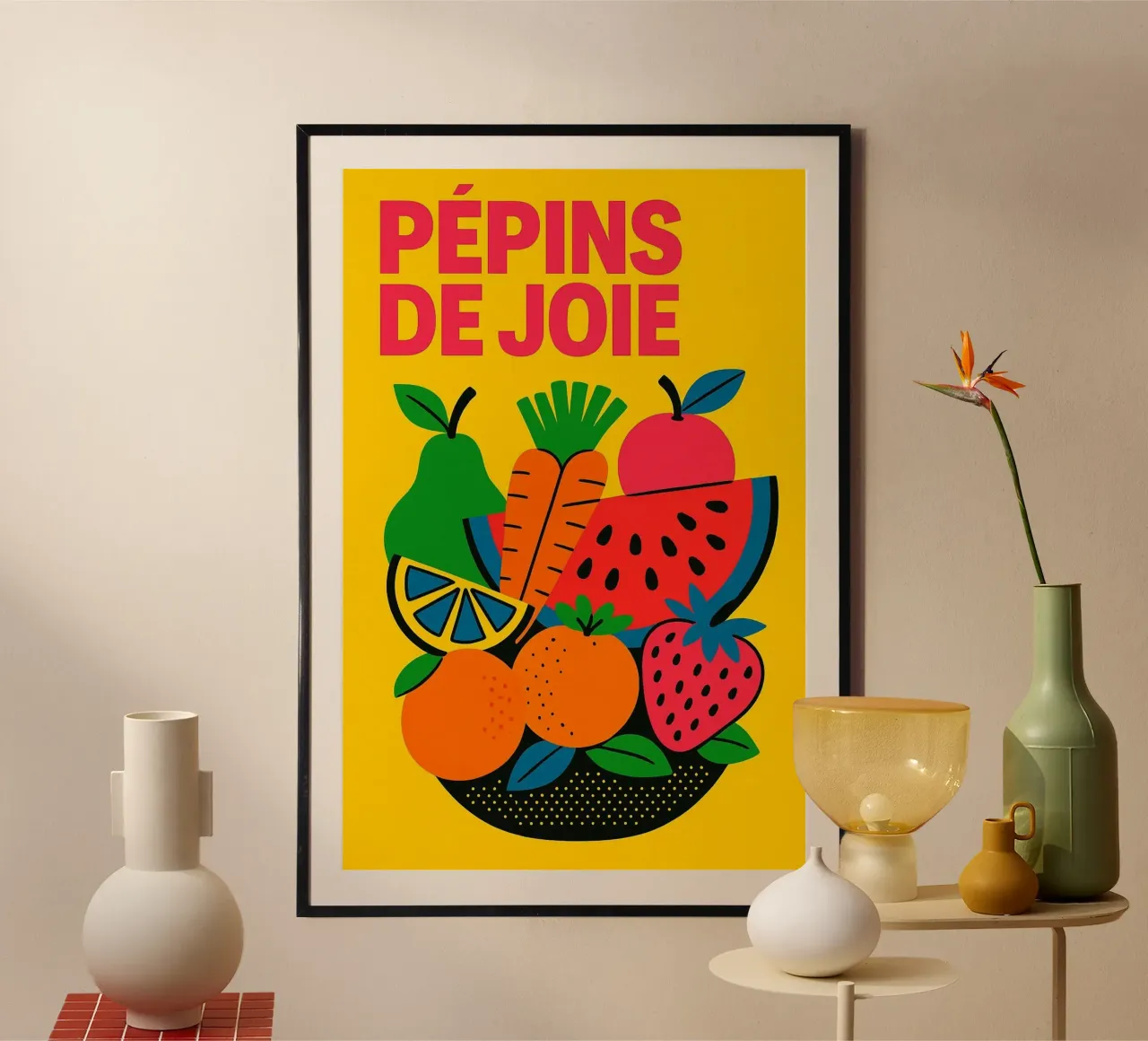 Pinne di gioia poster con telaio in plastica da Pop and Fruits - Affiches & posters