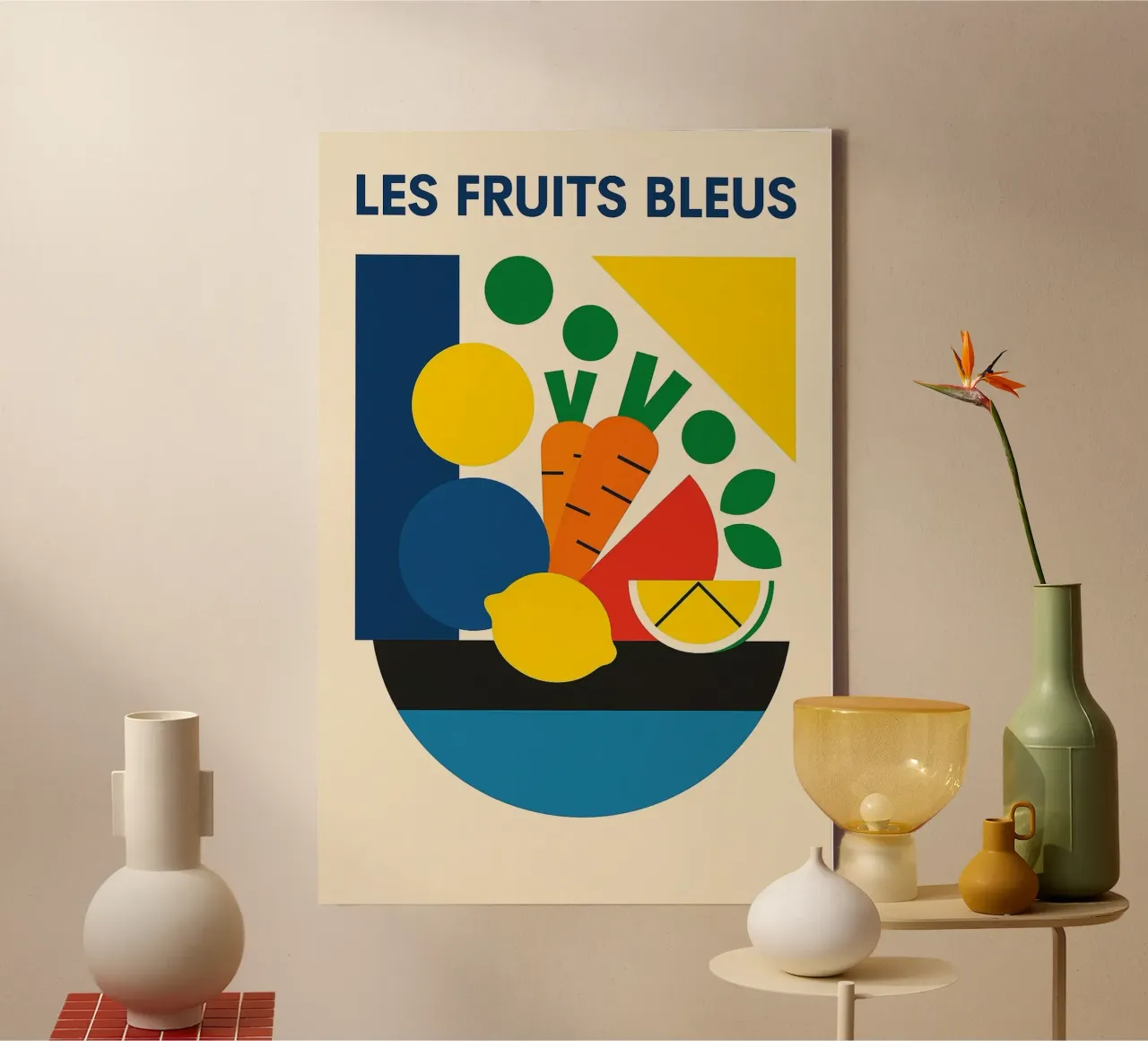 Blaue Früchte Leinwand mit Schattenfugenrahmen von Pop and Fruits - Affiches & posters