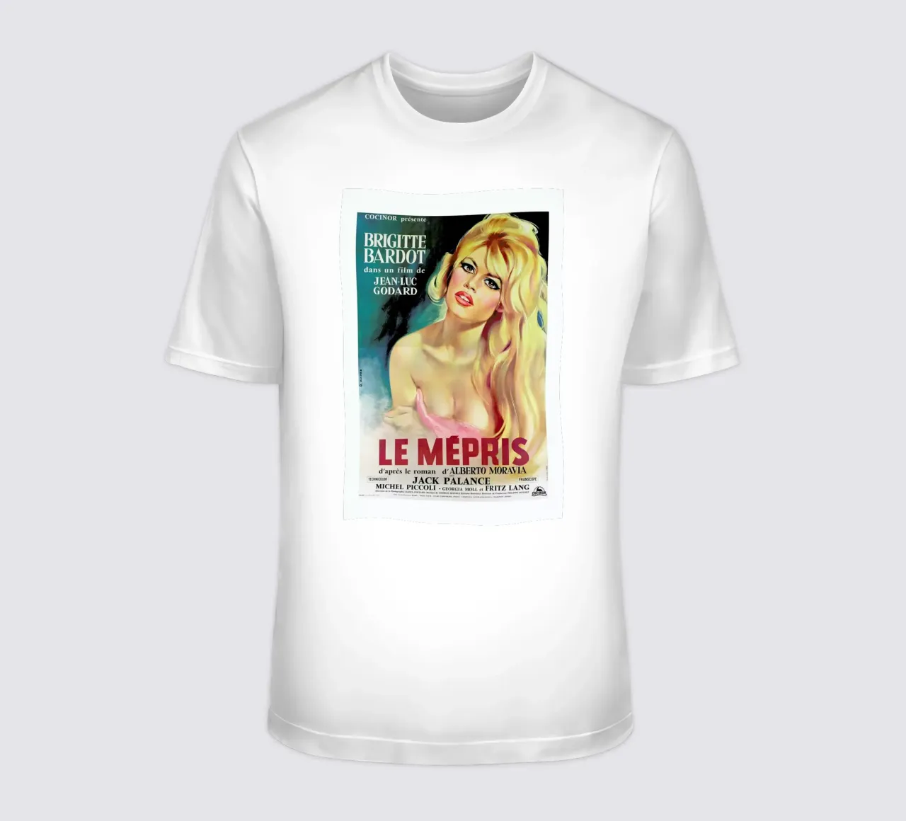 ‘Le Mepris’ Retro Movie Poster t-shirt da Gallery Print and Art Limited