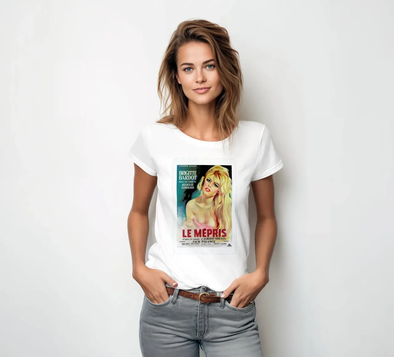 ‘Le Mepris’ Retro Movie Poster women's fitted t-shirt by Gallery Print and Art Limited