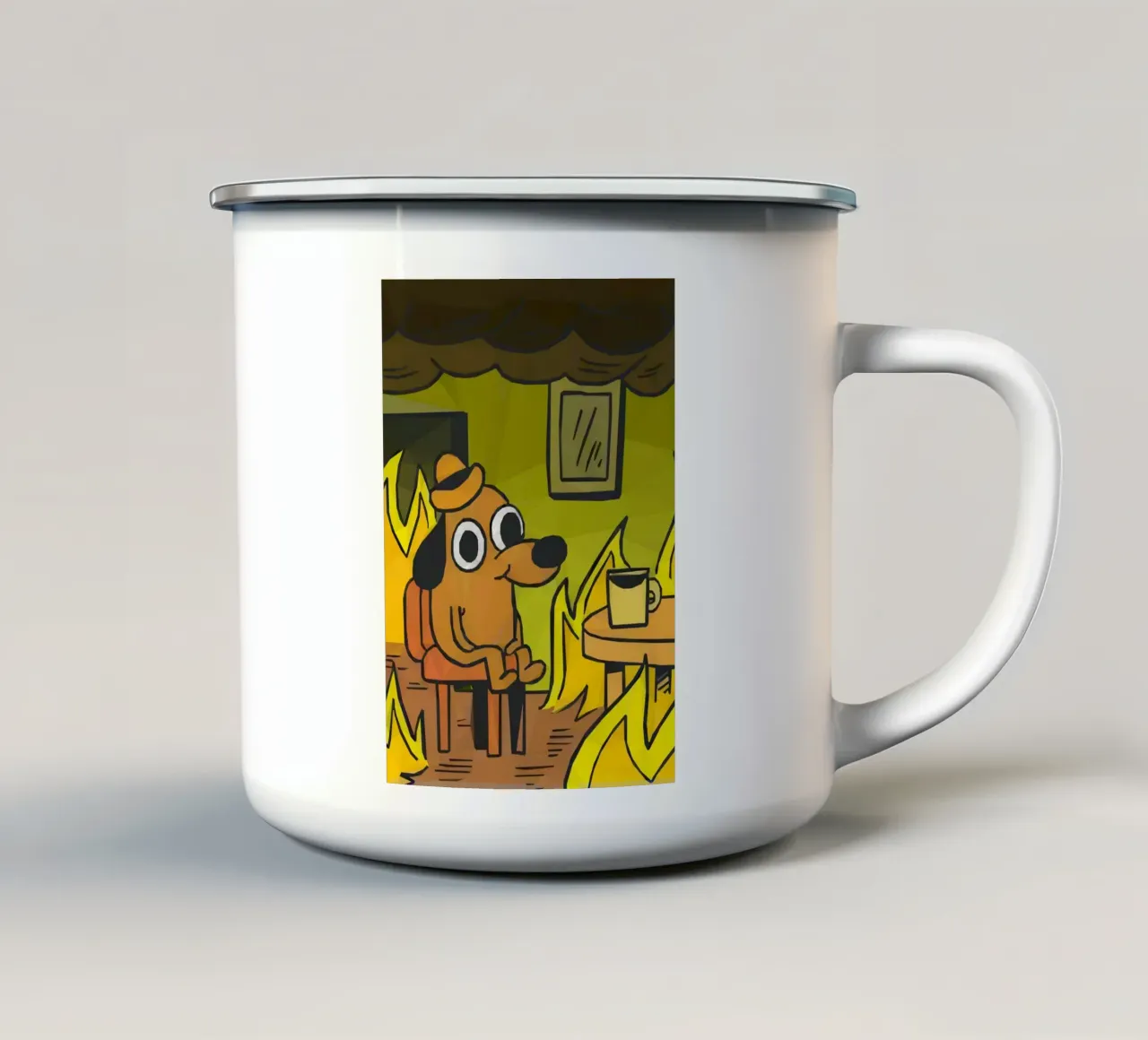This is fine dog meme tazza in smalto da Low poly art
