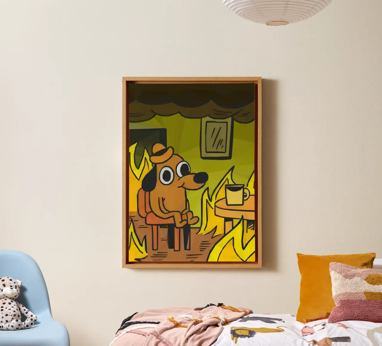 This is fine dog meme tela con Cornice a cassetta da Low poly art