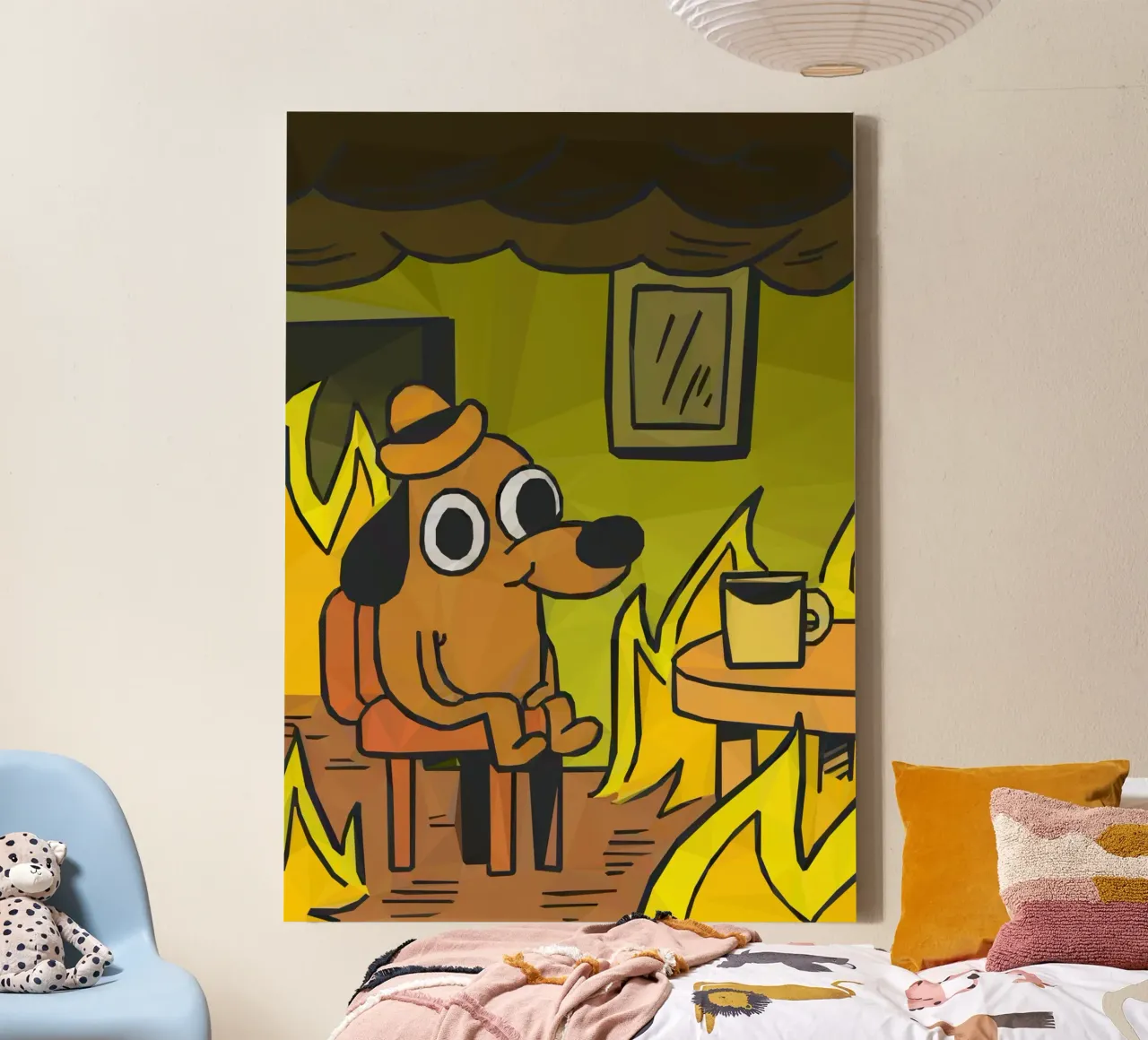 This is fine dog meme tela con Cornice a cassetta da Low poly art
