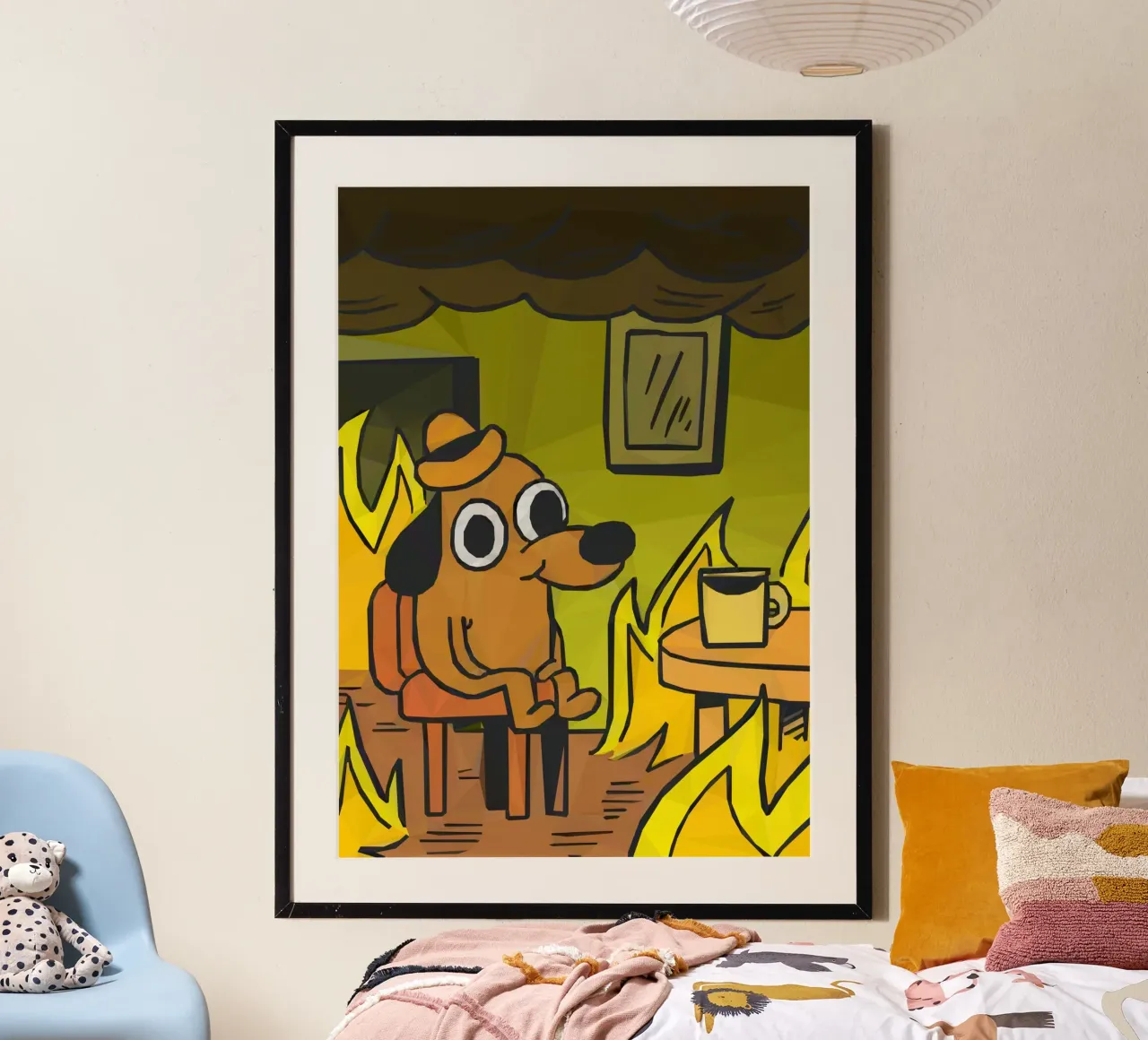 This is fine dog meme Hahnemühle von Low poly art