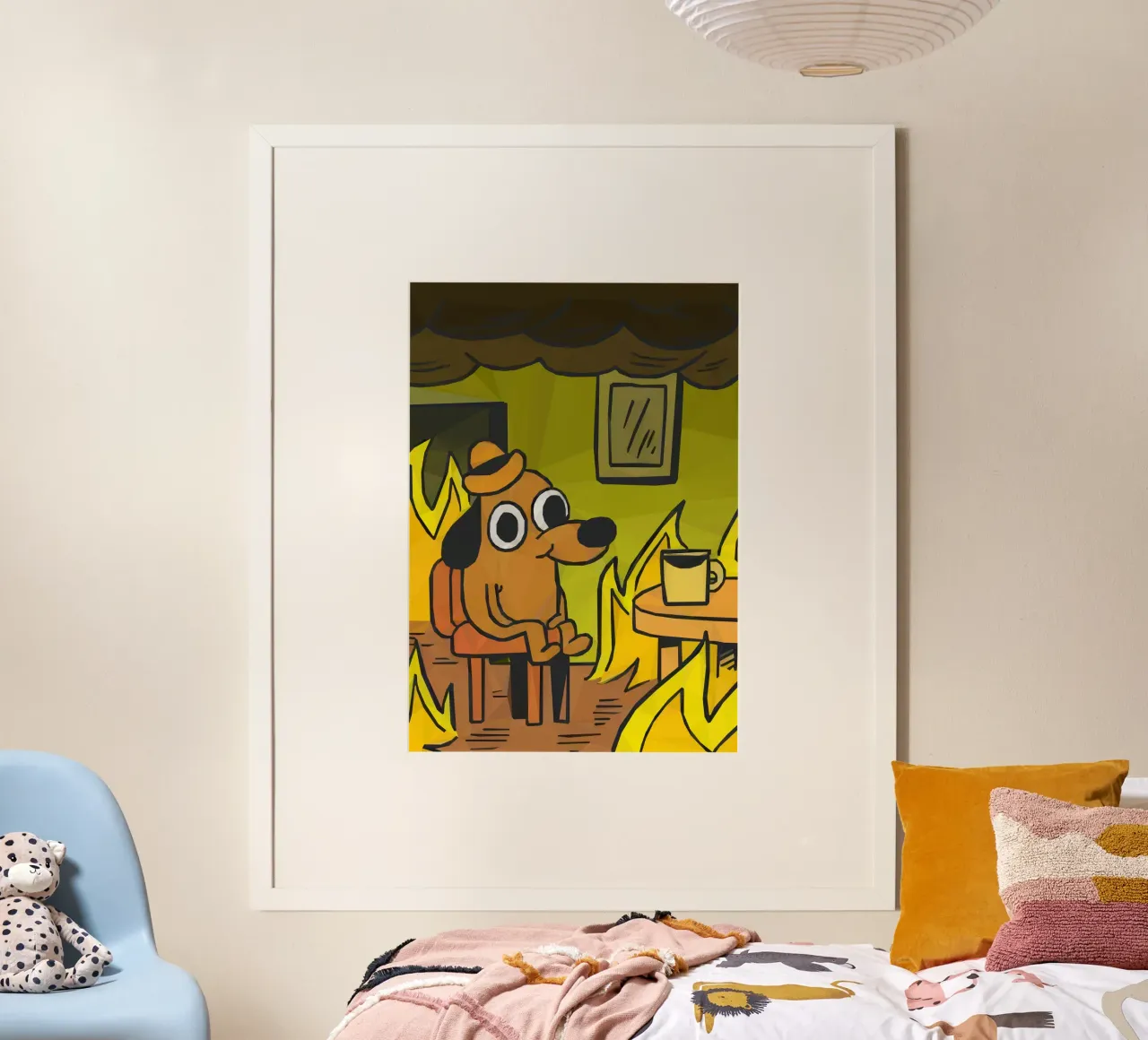 This is fine dog meme Hahnemühle von Low poly art