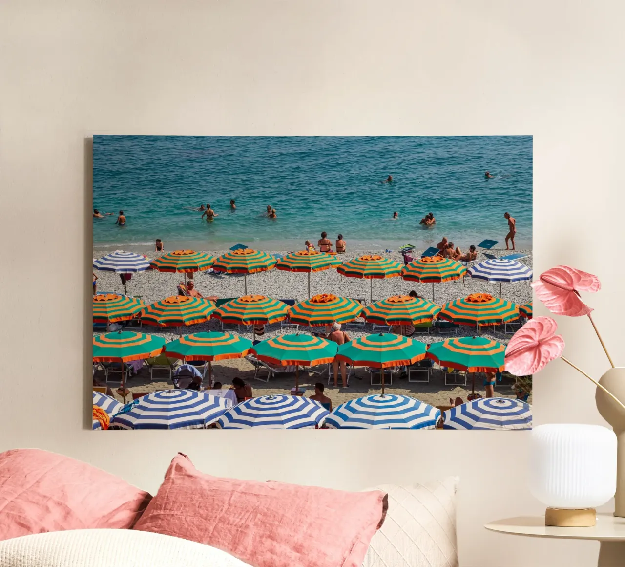 amalfikust print, positano prints, italië muurkunst canvas met Baklijst van TheTravelClub