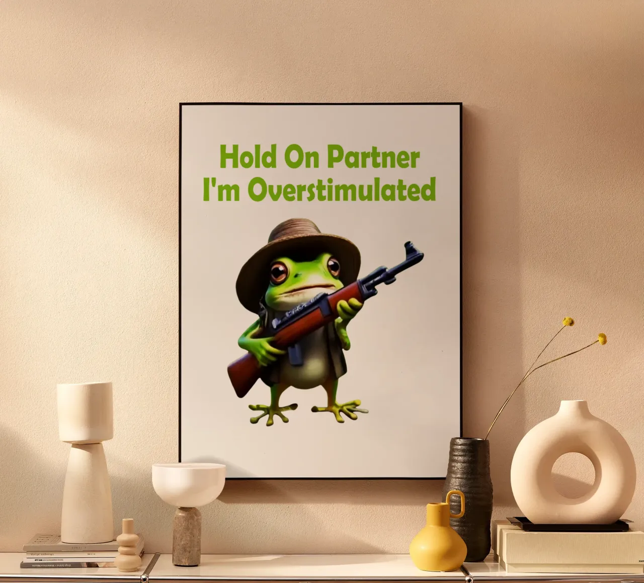 Halt dich fest Partner ich bin überreizt Frosch Meme Alu-Dibond von rangginangs