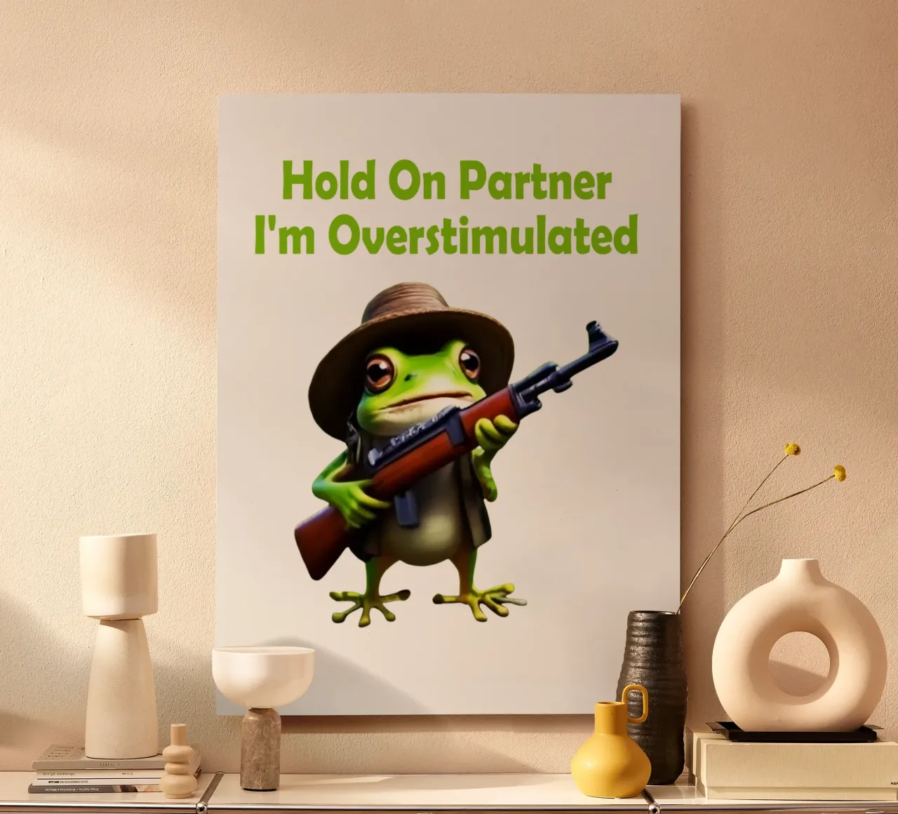 Halt dich fest Partner ich bin überreizt Frosch Meme Alu-Dibond von rangginangs