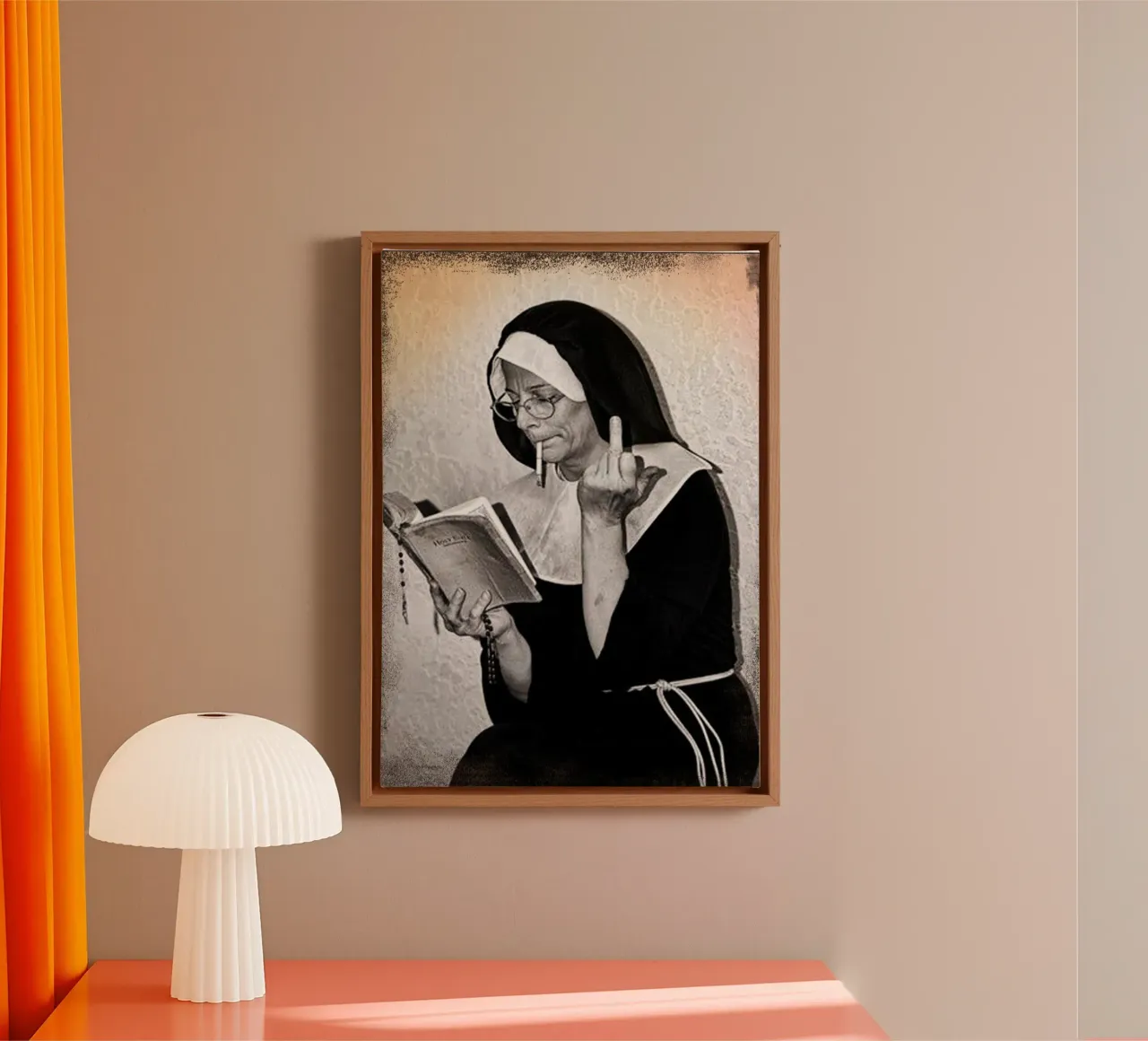 Nun with Attitude Funny Humor canvas with Floater frame by rangginangs