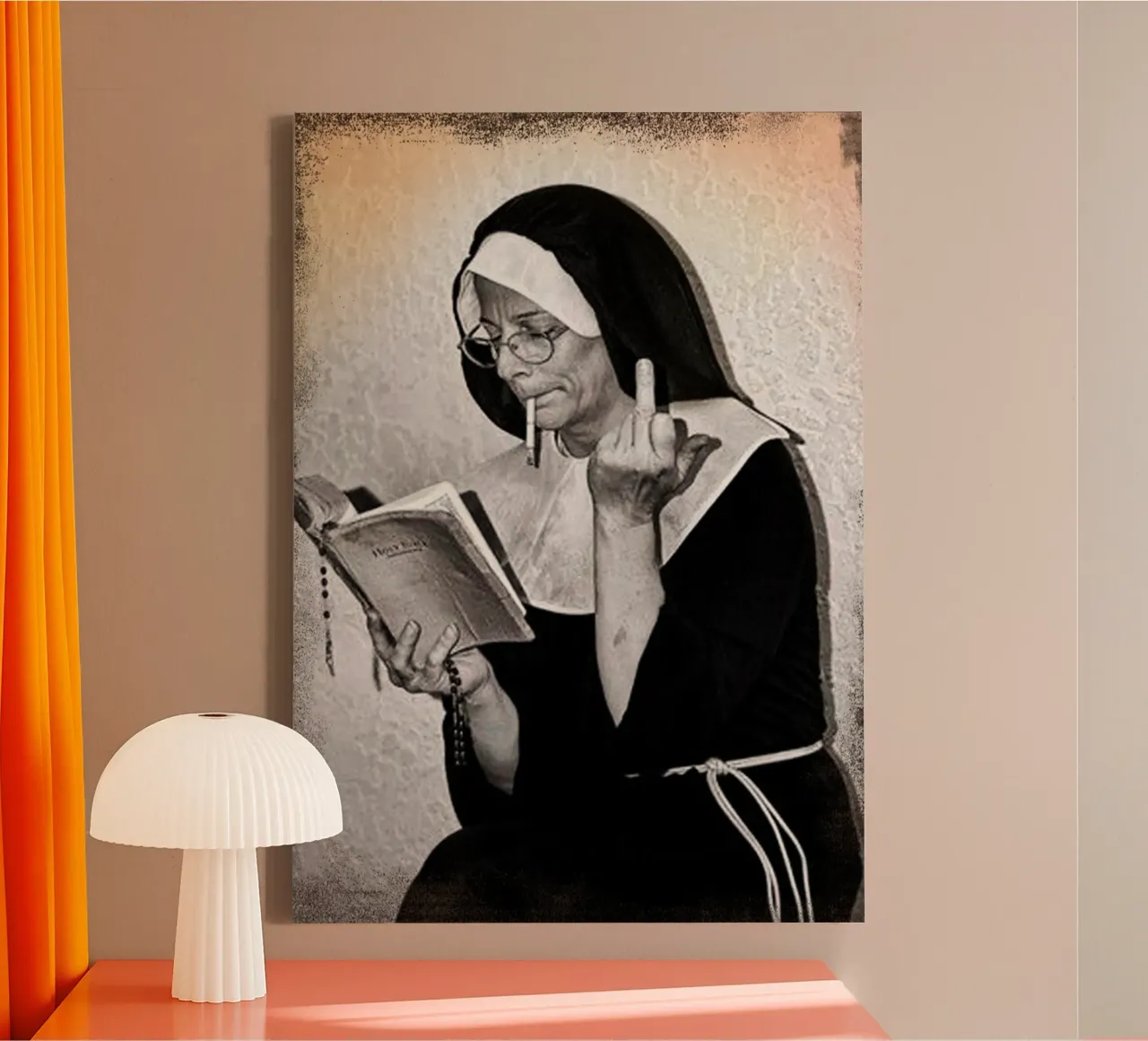 Nun with Attitude Funny Humor canvas with Floater frame by rangginangs