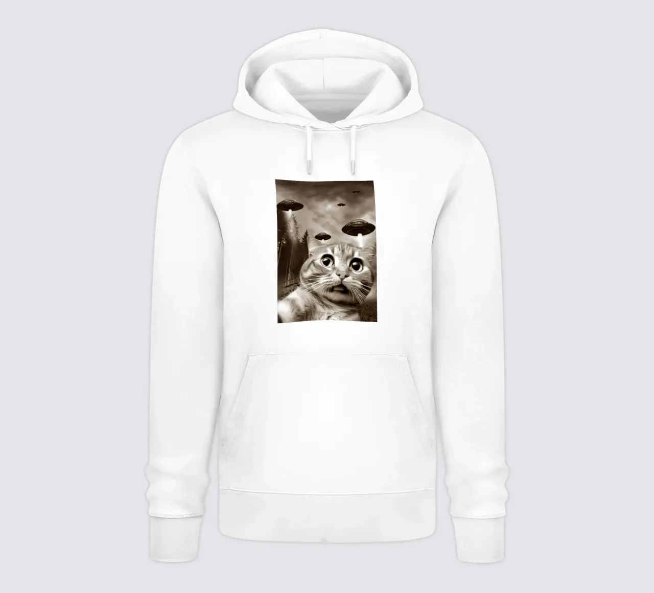 Divertente UFO Cat Selfie Alien & Cat Lover felpa con cappuccio da rangginangs