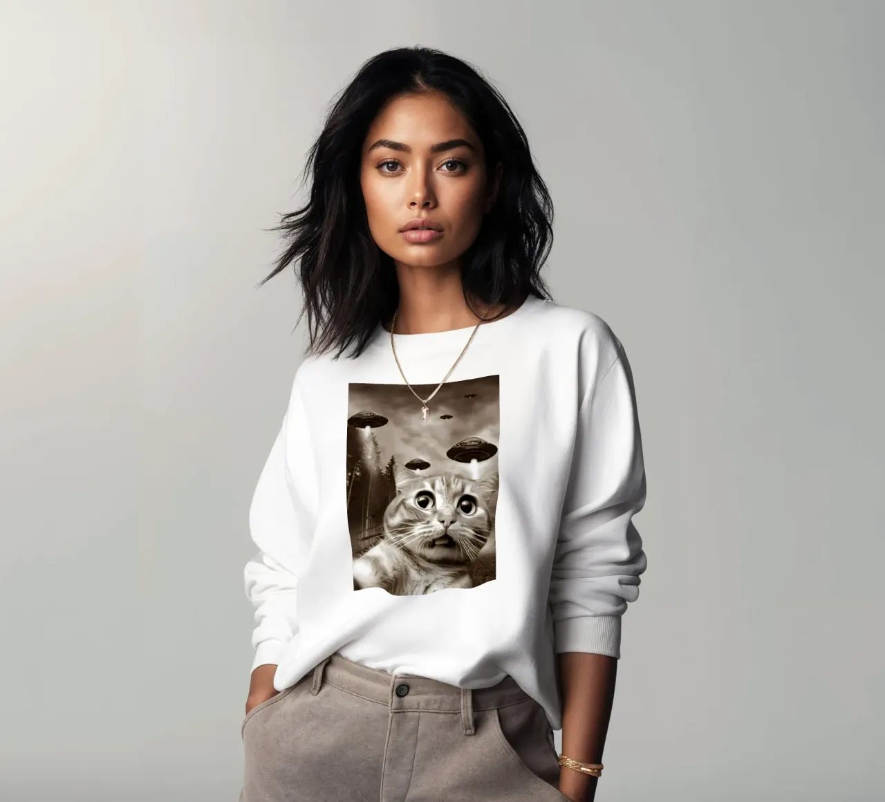 Divertente UFO Cat Selfie Alien & Cat Lover felpa da rangginangs