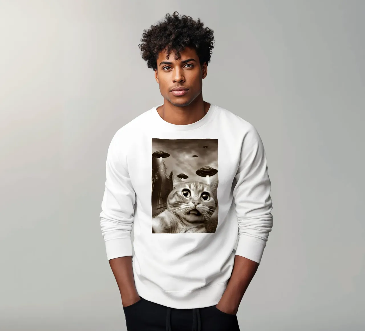 Divertente UFO Cat Selfie Alien & Cat Lover felpa da rangginangs