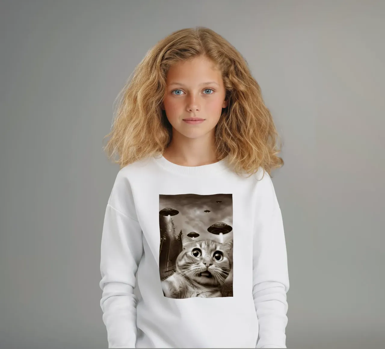Divertente UFO Cat Selfie Alien & Cat Lover felpa bambino da rangginangs
