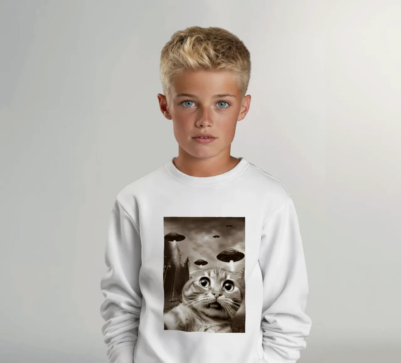Divertente UFO Cat Selfie Alien & Cat Lover felpa bambino da rangginangs