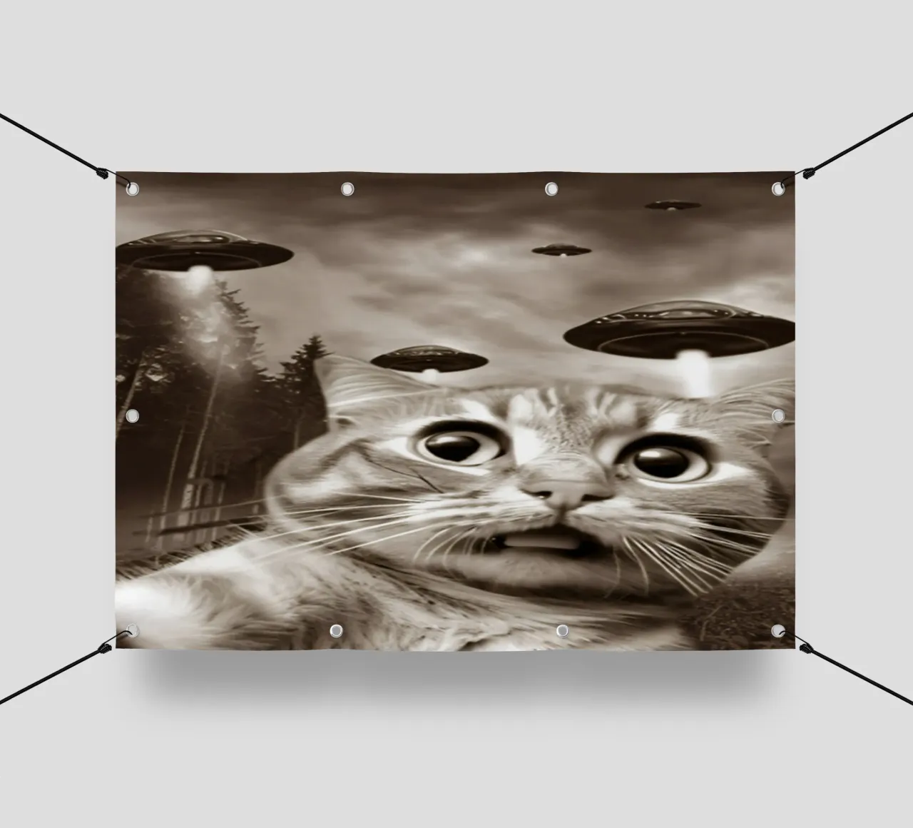 Divertente UFO Cat Selfie Alien & Cat Lover telo in pvc da rangginangs