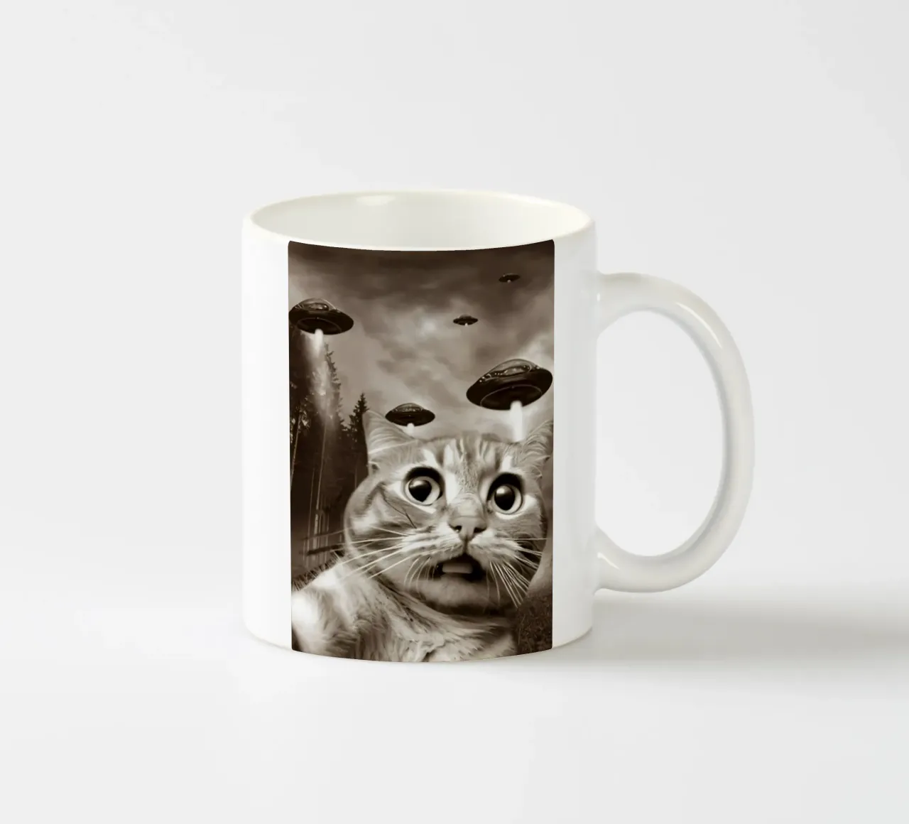 Divertente UFO Cat Selfie Alien & Cat Lover tazza in ceramica da rangginangs