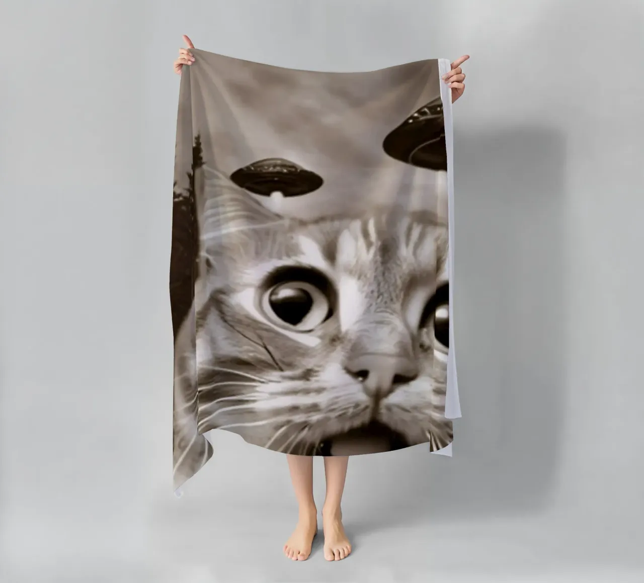 Divertente UFO Cat Selfie Alien & Cat Lover telo mare da rangginangs