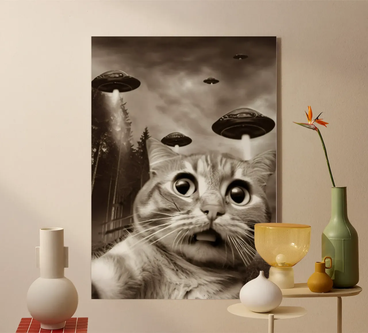 Divertente UFO Cat Selfie Alien & Cat Lover plexiglass da rangginangs