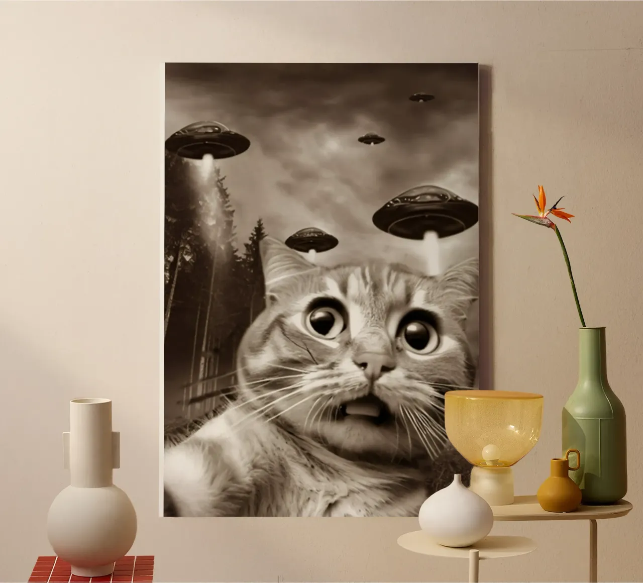 Divertente UFO Cat Selfie Alien & Cat Lover tela da rangginangs
