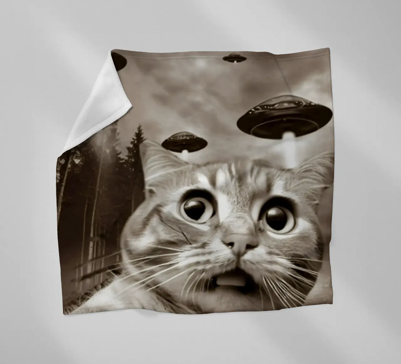 Divertente UFO Cat Selfie Alien & Cat Lover coperta in pile da rangginangs