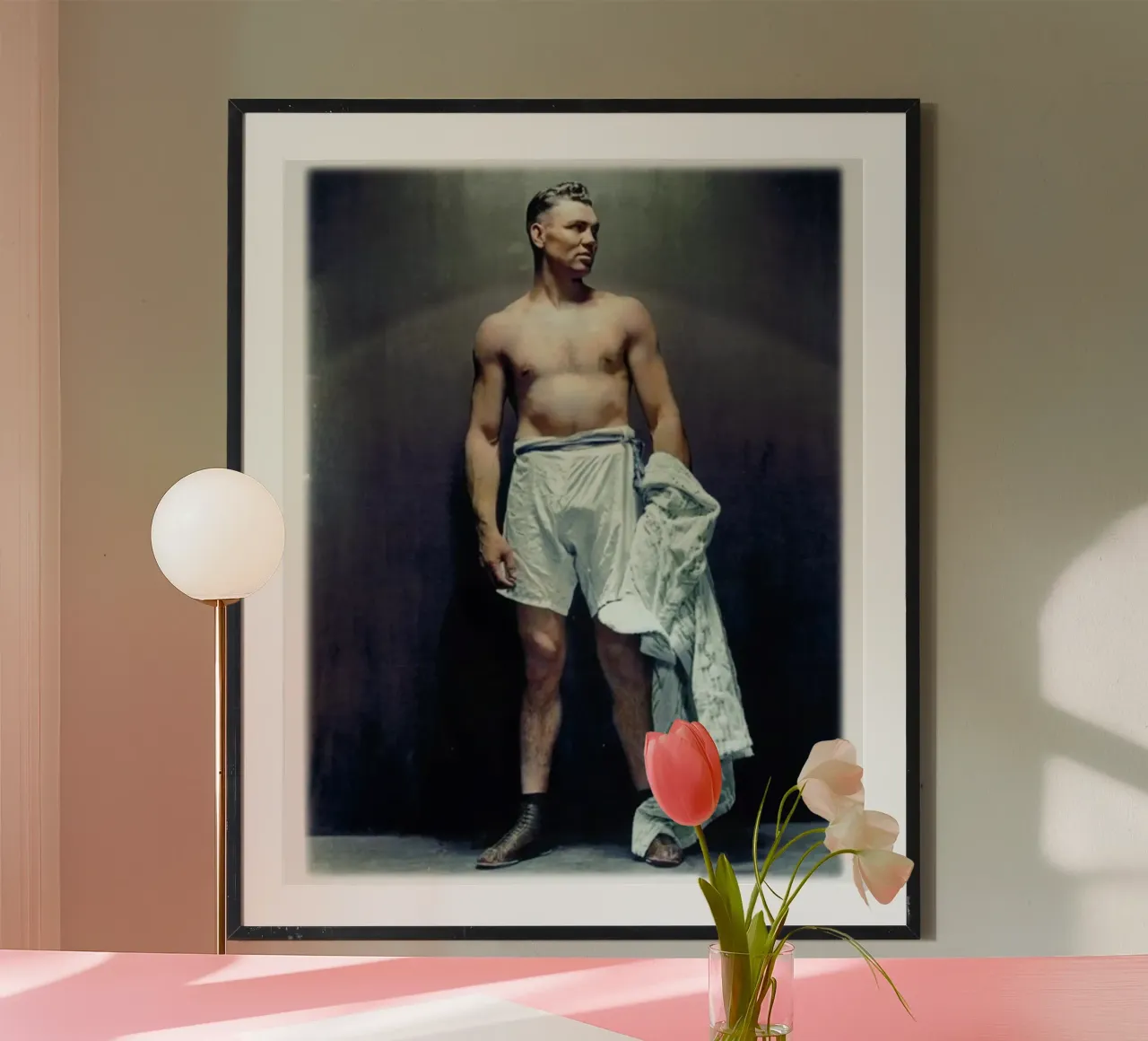 Jack Dempsey boxe Momento iconico dell'annata poster con telaio in legno da rangginangs
