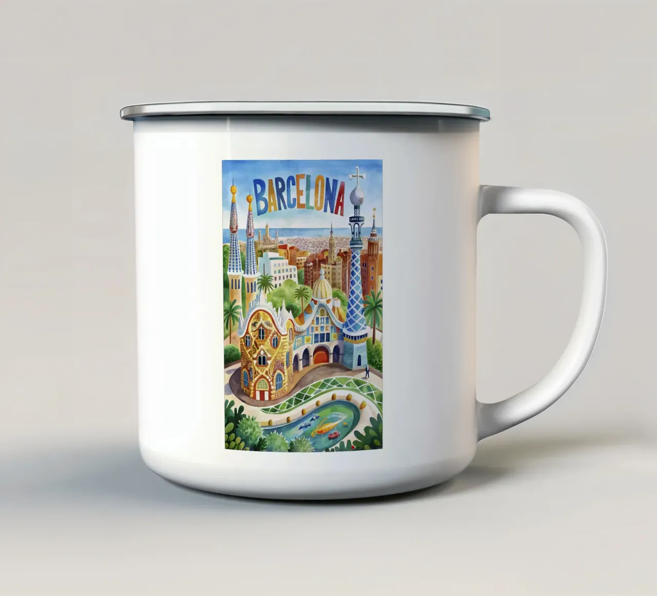 Poster d'epoca di Barcellona tazza in smalto da 🎁 ARTVI-SHOP