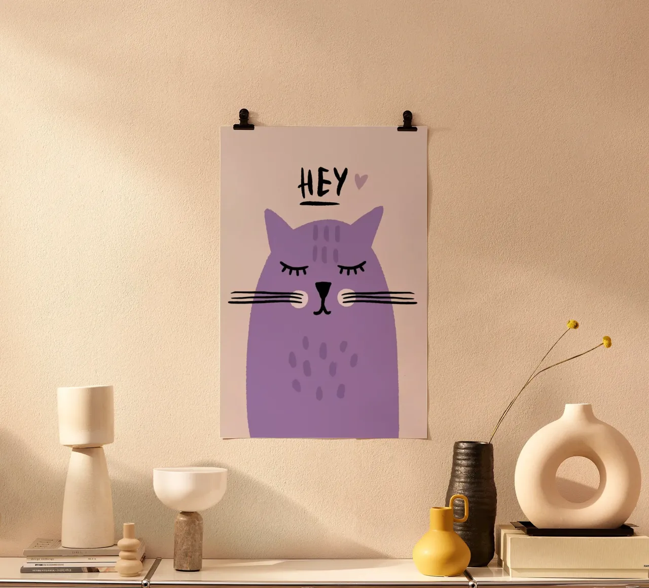 Feline Cute poster con telaio in plastica da Little Flourishes