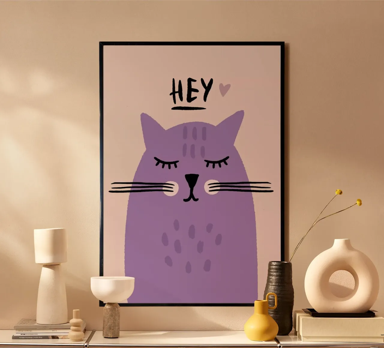 Feline Cute poster con telaio in plastica da Little Flourishes
