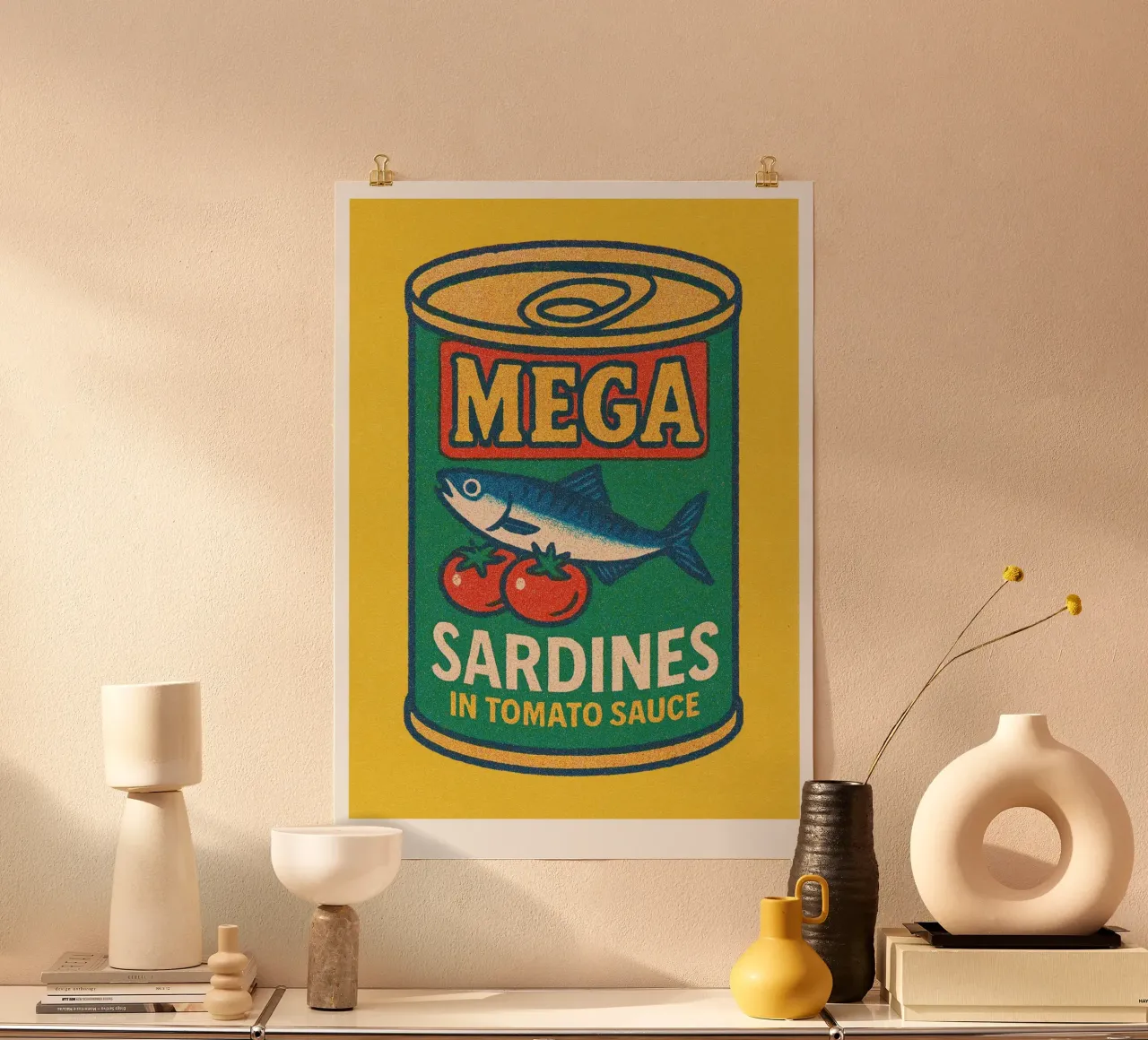 Risographie Kitchenprint "Eat The World" n. 4 poster con telaio in legno da typealive