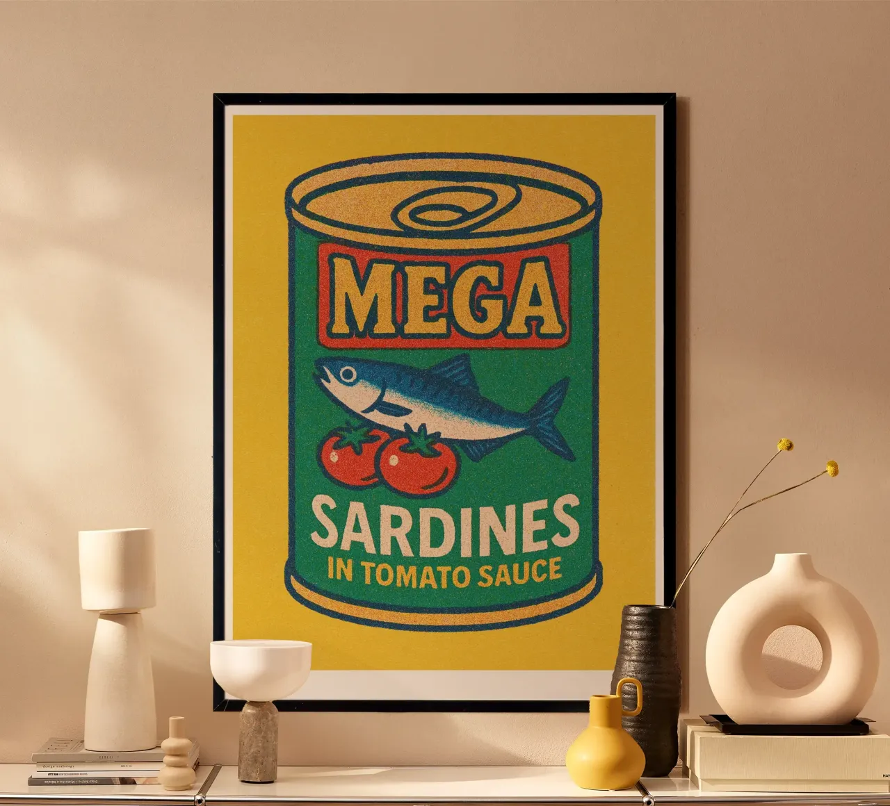 Risographie Kitchenprint "Eat The World" n. 4 poster con telaio in legno da typealive