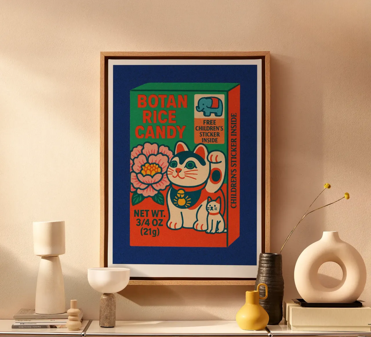 Risographie Kitchenprint "Eat The World" No. 3 canvas with Floater frame by typealive